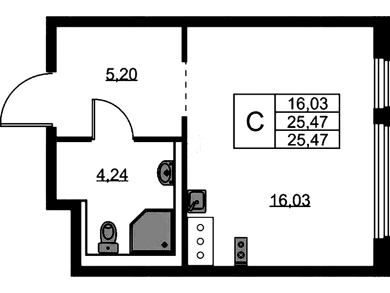 Квартира студия 25.47 м², 6/11 эт., ЖК «Новое Колпино»